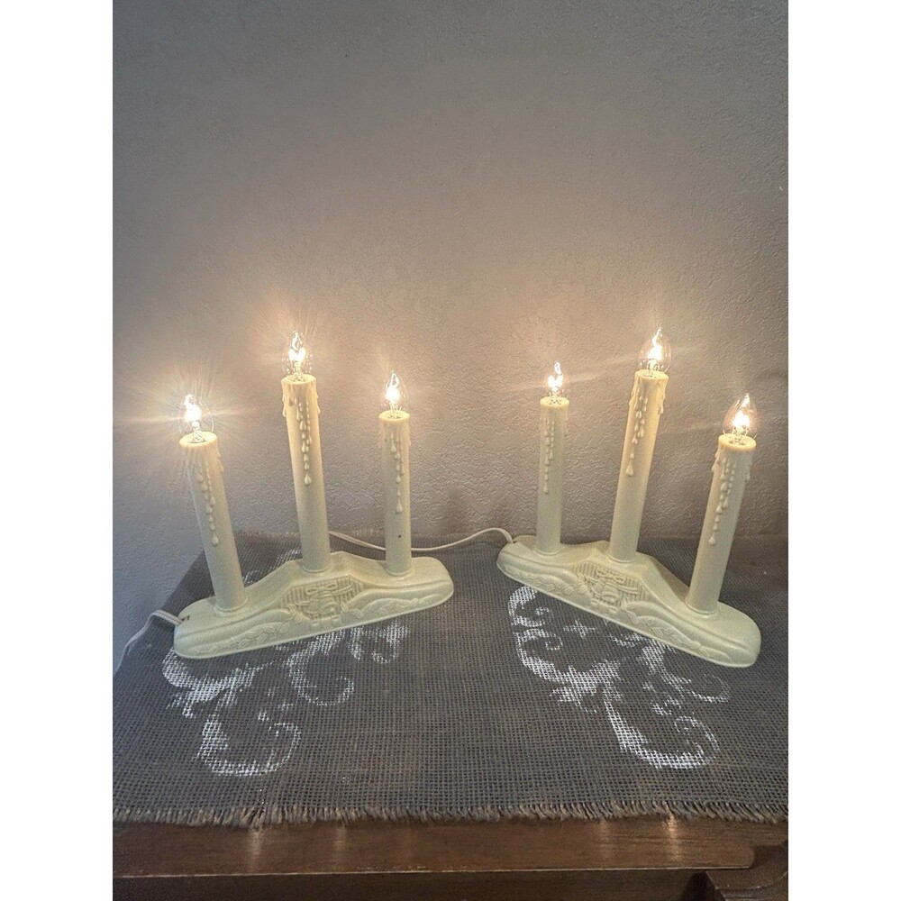 Vintage Three Light Christmas Window Candelabras Set Of 2 Plastic Electric